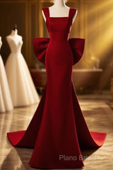 Modest Mermaid Straps Long Sleeveless Red Formal Prom Dresses