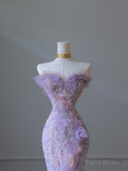 Modest Mermaid Sweetheart Lilac Tulle Sequin Flowers Evening Dress Prom Dresses