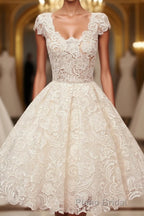 A-line Scoop Lace Short Formal Prom Dresses Cap Sleeves Homecoming Dresses