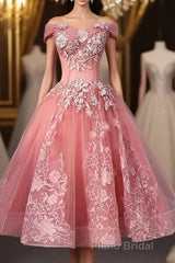 A-line Off-Shoulder Short Formal Prom Dresses Appliques Sweet 16 Gown