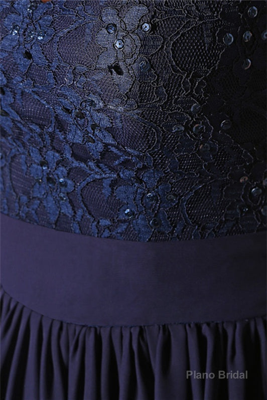 Navy Blue Chiffon Sweetheart Lace Beading Short Homecoming Dresses