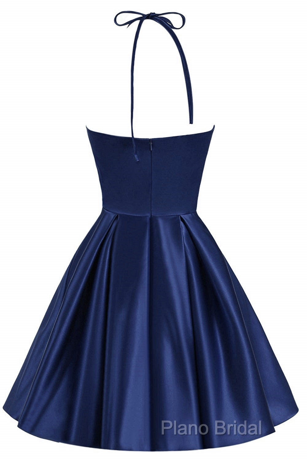 Navy Blue Cute Halter Satin Short Homecoming Dresses, Blue Formal Prom Dresses Party Dresses Secondary image