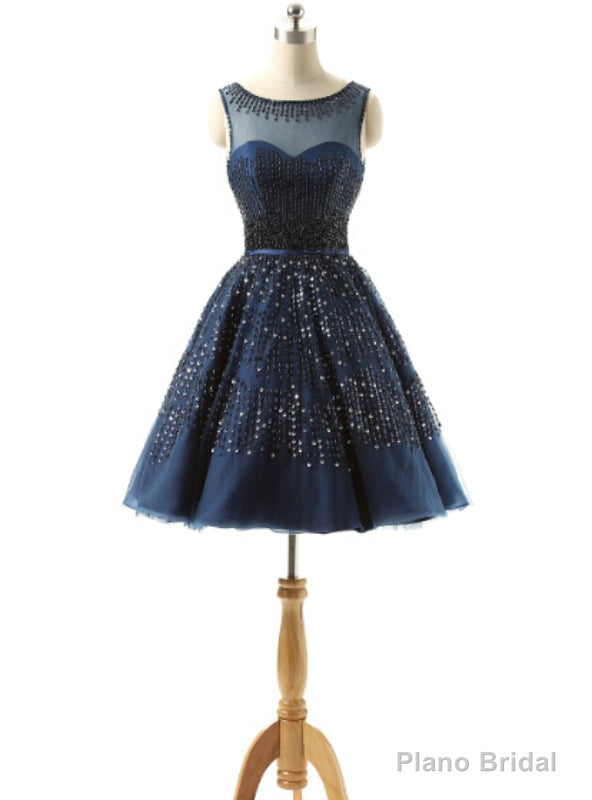 Navy Blue Homecoming Dresses With Beaded Crystal Occasion Dresses