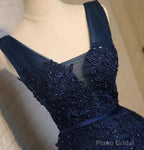Navy Blue Knee Length Homecoming Dresses, V-neckline Short Formal Dresses