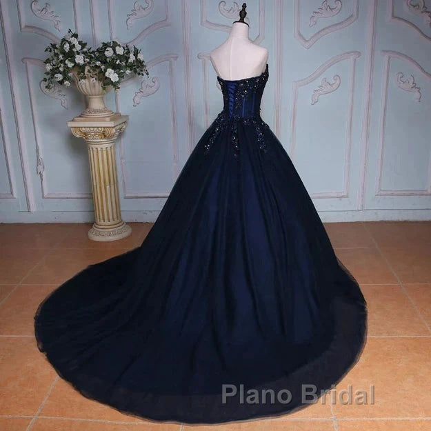 Navy Blue Lace Applique Tulle Long Party Dresses Formal Gown Off Shoulder Floor Length Formal Prom Dresses