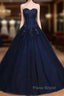 Navy Blue Lace Applique Tulle Long Party Dresses Formal Gown Off Shoulder Floor Length Formal Prom Dresses