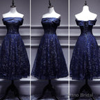 Navy Blue Lace Off Shoulder Wedding Party Dress Bridesmaid Dress,Blue Formal Dress