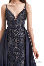 Mermaid Sequins Spaghetti Straps Prom Dresses With Detachable Train