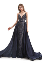 Mermaid Sequins Spaghetti Straps Prom Dresses With Detachable Train