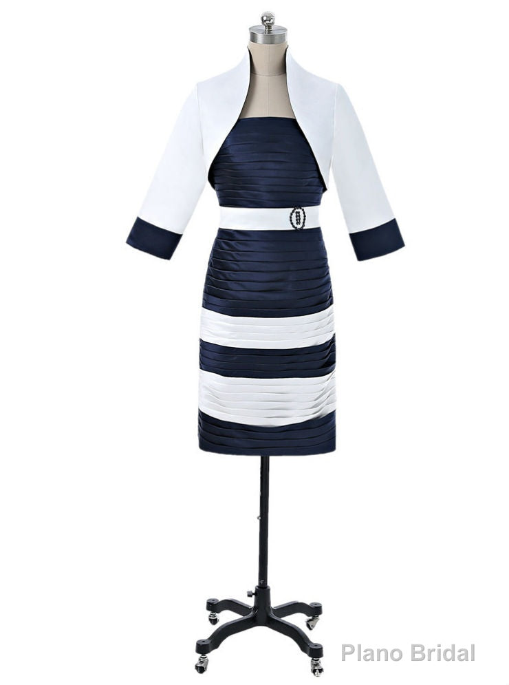 Navy Blue Mother Of The Bride Dresses Sheath Knee Length With Jacket For Wedding