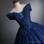 Navy Blue Off Shoulder Ball Gown Tulle with Lace Sweet 16 Gown, Quinceanera Dresses
