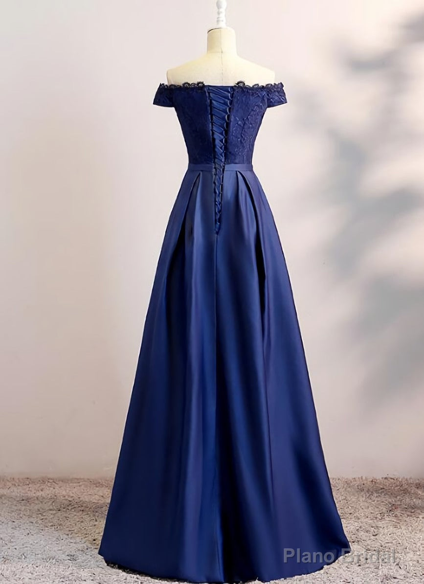 Navy Blue Satin Long Party Dress , Long Bridesmaid Dresses Secondary image