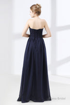 Navy Blue Sweetheart High Waist Chiffon Pleats Bridesmaid Dresses