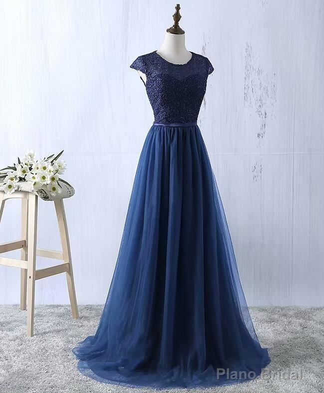 Navy Blue Tulle Long Bridesmaid Dresses, Navy Blue Bridesmaid Dresses Secondary image