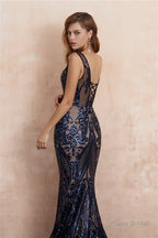 V-Neck Sequins Mermaid Sleeveless Lace-up Prom Dresses