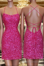 Neon Pink Sequin Bodycon Mini Homecoming Dresses
