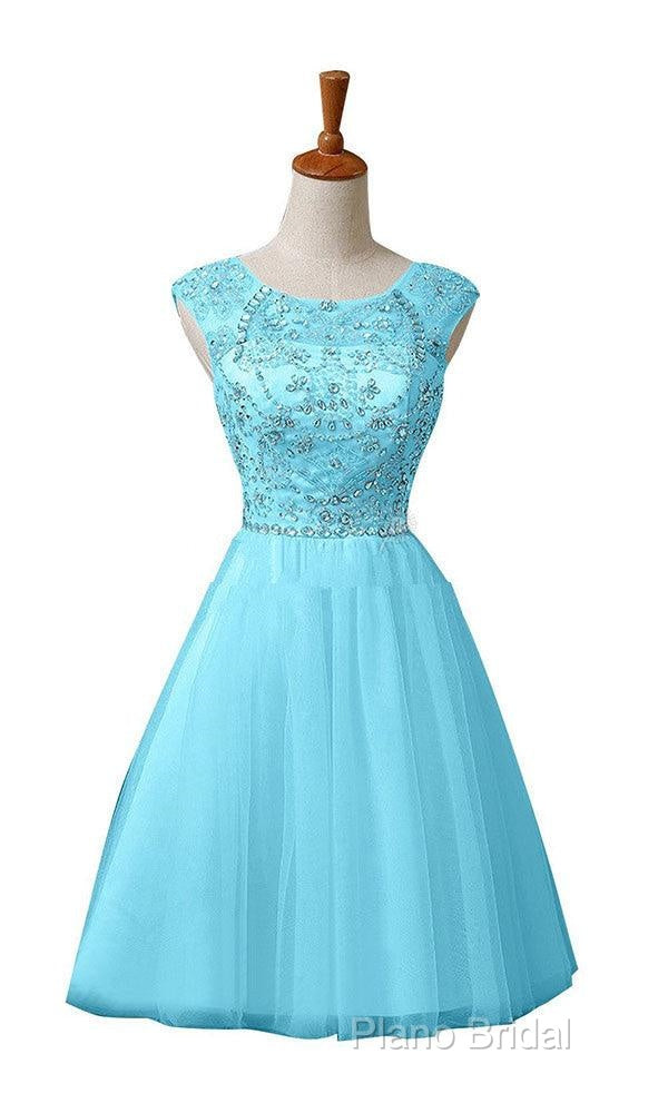 New A-Line Scoop Tulle Knee Length Homecoming Dresses