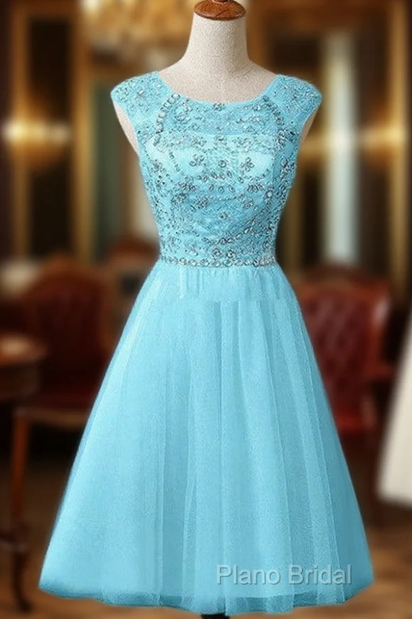 New A-Line Scoop Tulle Knee Length Homecoming Dresses Main image