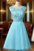New A-Line Scoop Tulle Knee Length Homecoming Dresses