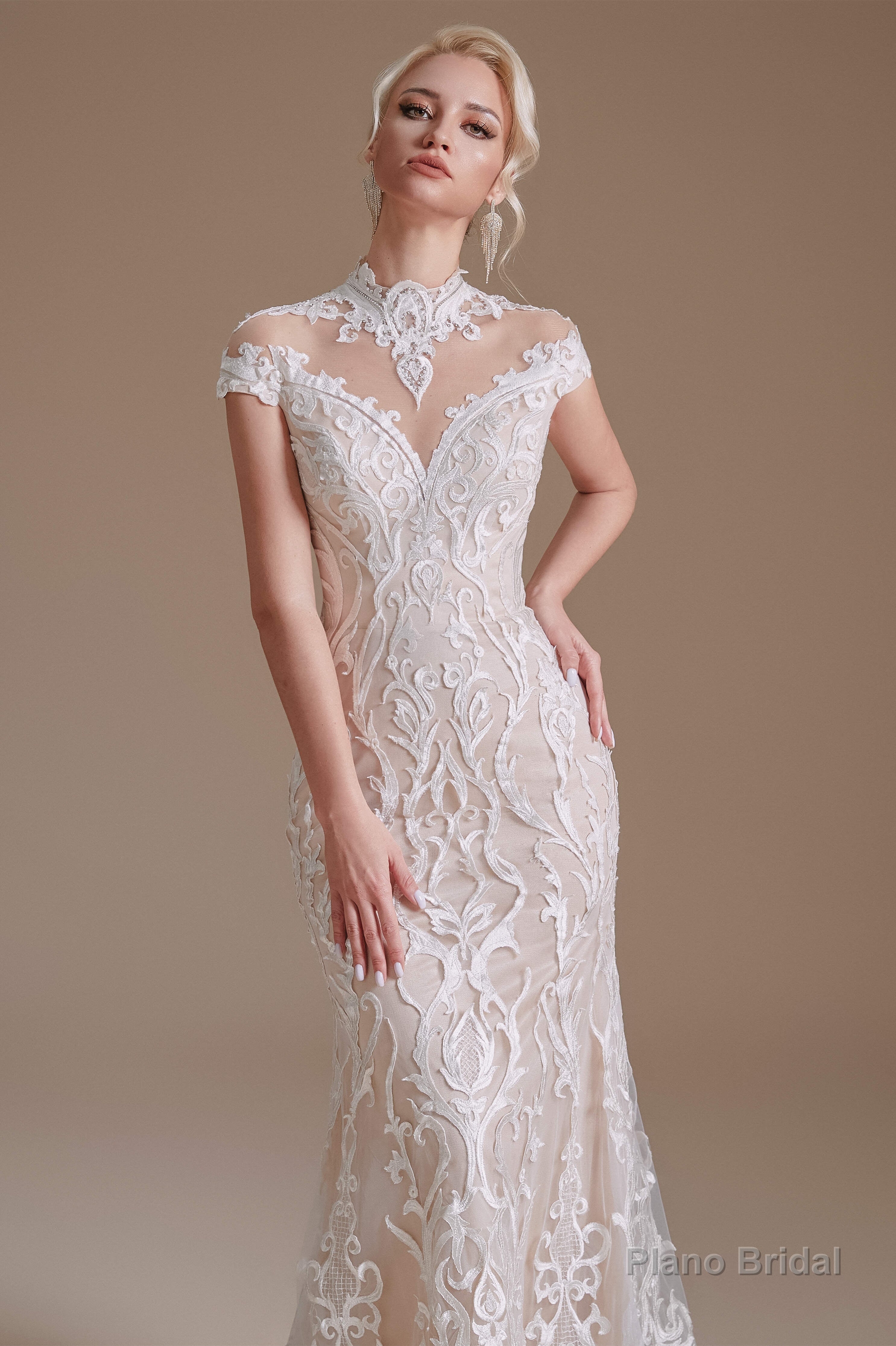 Lace Beading around Neck Wedding Dresses Main image