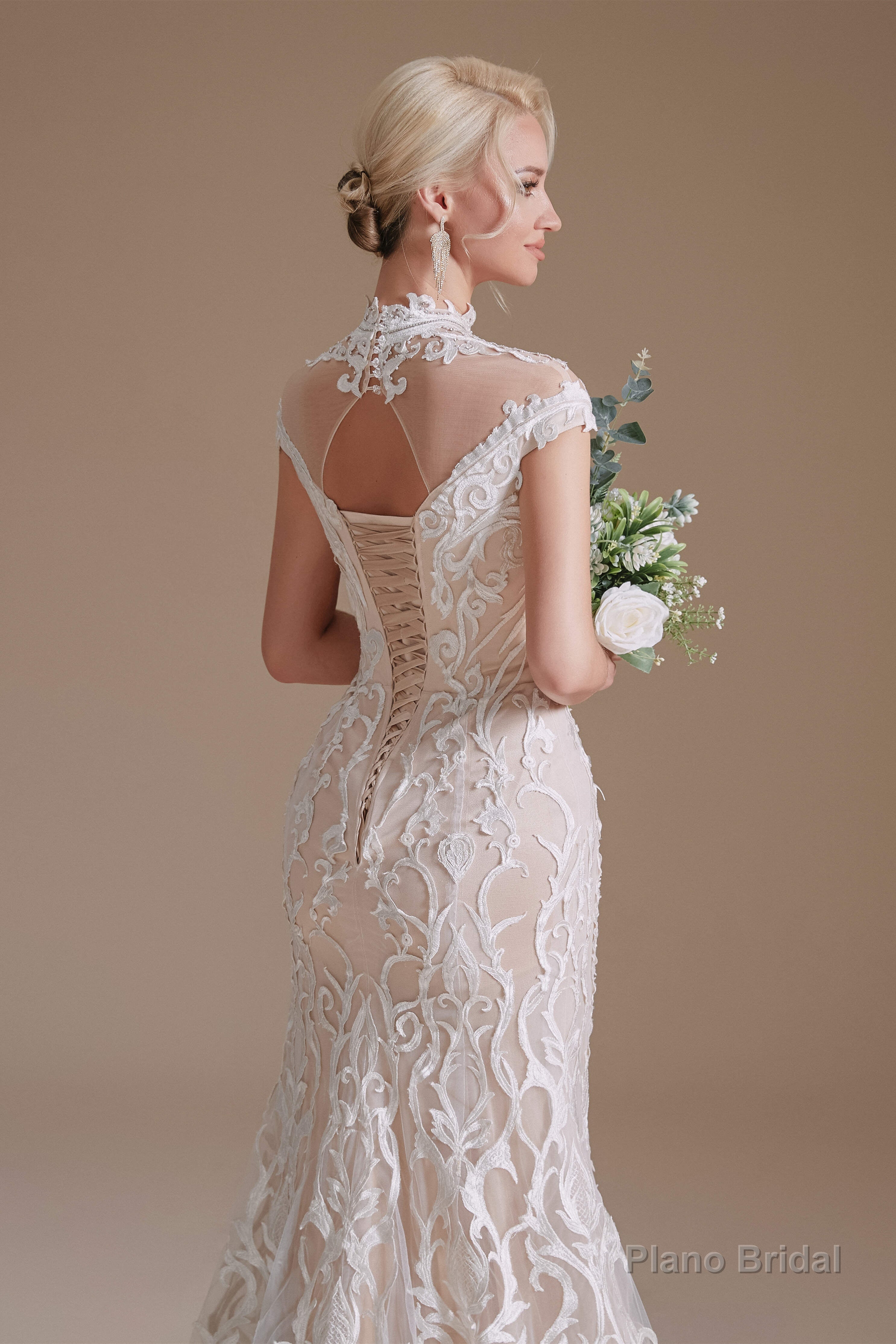 Lace Beading around Neck Wedding Dresses Secondary image
