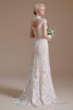 Lace Beading around Neck Wedding Dresses