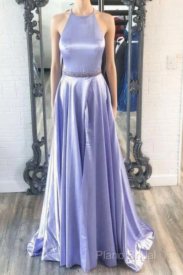 New Brand Lavender Satin A Line O Neck Long Formal Prom Dresses, Party Dresses Main image