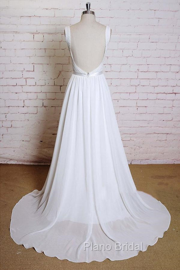 Noble A-Line Shoulder Strap With Chiffon Patch Flower Dew Back And Ground Length Wedding Dresses Secondary image
