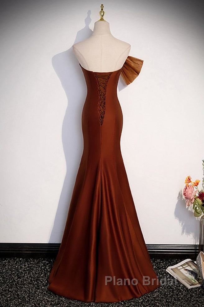Noble And Unique Chocolate Sleeveless Formal Prom Dresses Chocolate Mermaid Strapless Tulle Butterfly Knot Dew Back Strap Long And Floor Evening Dresses