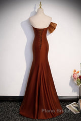 Noble And Unique Chocolate Sleeveless Formal Prom Dresses Chocolate Mermaid Strapless Tulle Butterfly Knot Dew Back Strap Long And Floor Evening Dresses