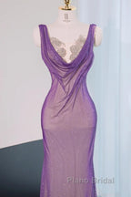 Noble Purple Mermaid Gown - Glitter Rhinestone Tulle Formal Prom Dresses For Special Ocassions