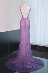 Noble Purple Mermaid Gown - Glitter Rhinestone Tulle Formal Prom Dresses For Special Ocassions