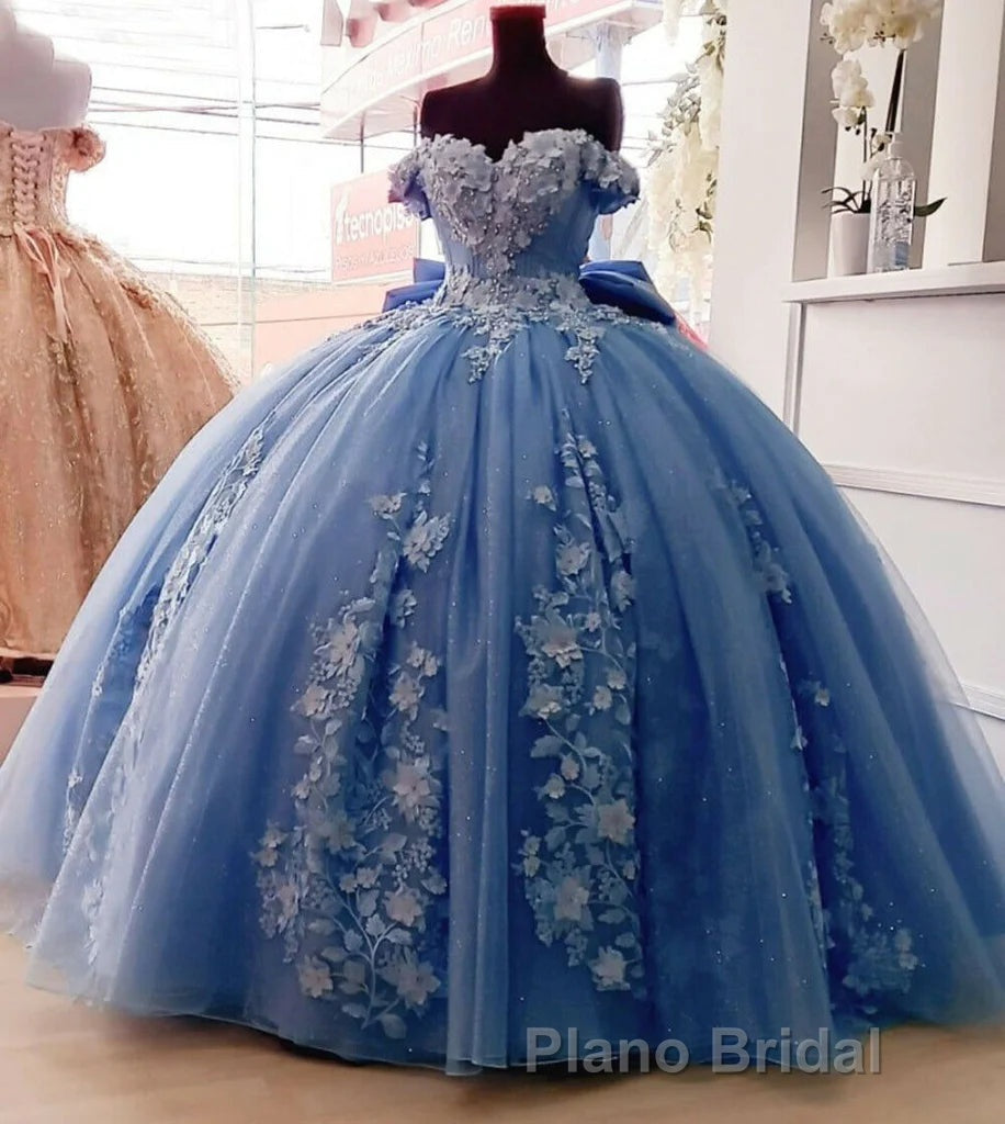 Off Shoulder Ball Gown Quinceanera Dresses 3D Floral Applique Gowns