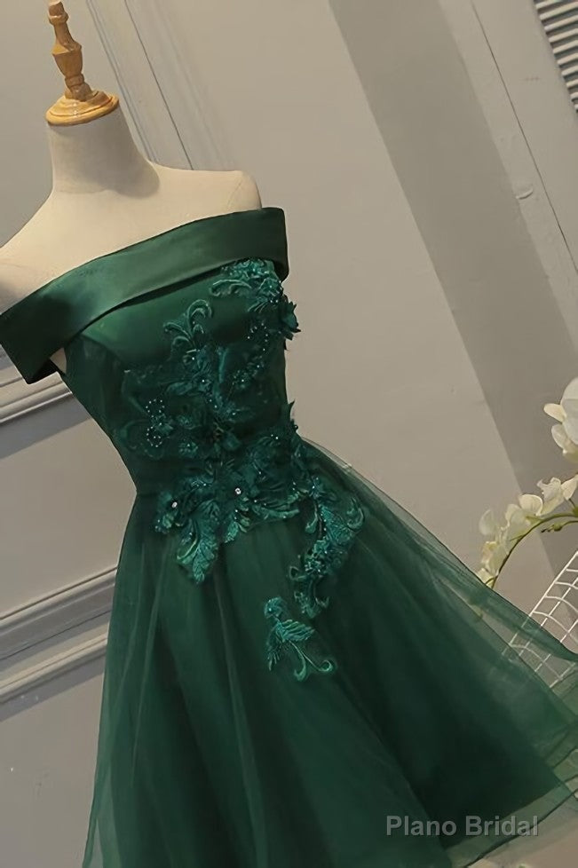 Off Shoulder Dark Green Short Party Dress, Tulle Homecoming Dresses