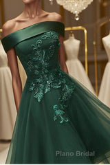 Off Shoulder Green Lace Floral Formal Prom Dress, Short Green Lace Homecoming Dress, Green Formal Evening Dress