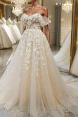 Off Shoulder Light Champagne Tulle Lace Long Formal Prom Dress, Light Champagne Lace Formal Evening Dress