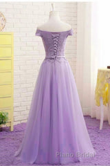Off Shoulder Light Purple Lace Long Formal Prom Dress, Off the Shoulder Lilac Lace Formal Dress, Purple Evening Dress