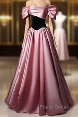Off Shoulder Satin Scoop A-Line Long Party Dresses Formal Prom Dresses Evening Dresses