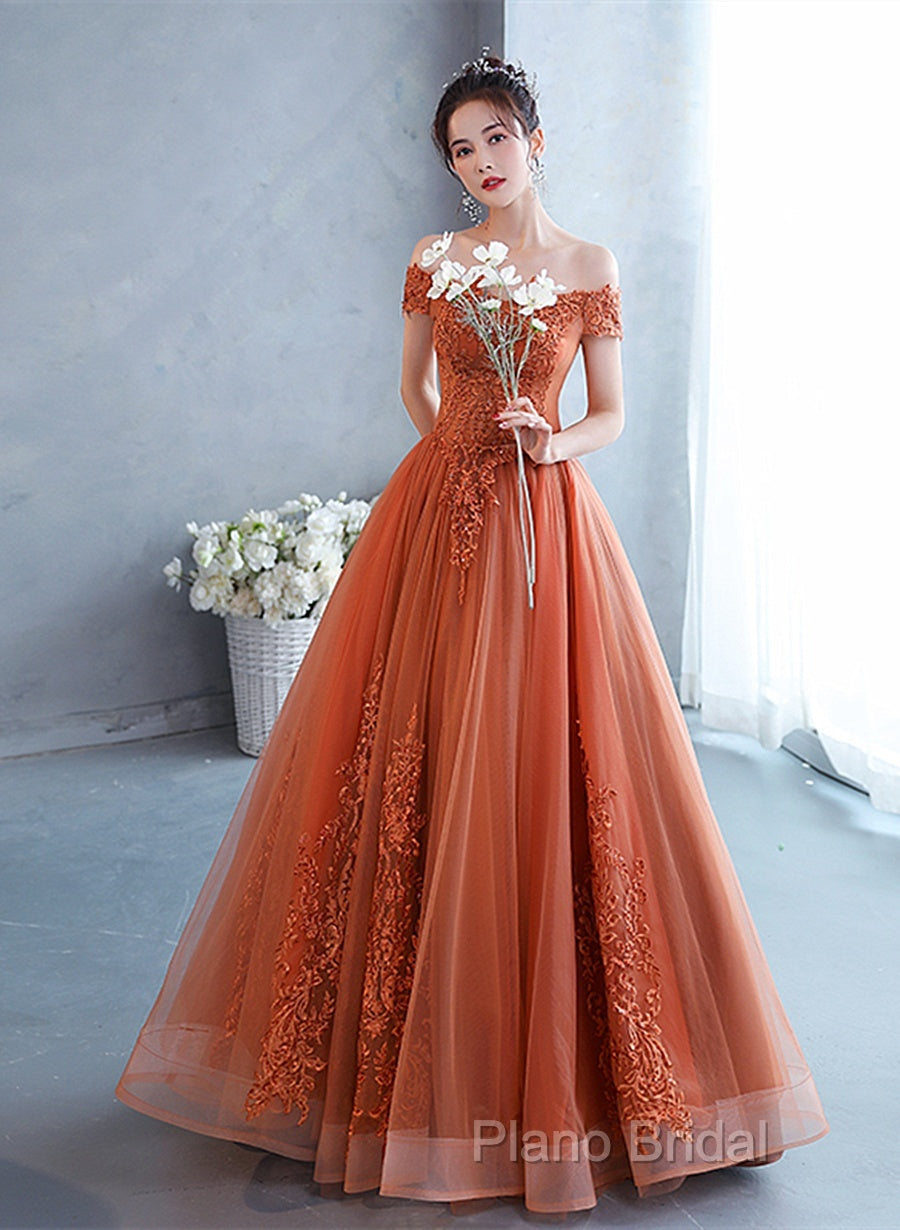 Off Shoulder Tulle With Lace Sweetheart Long Formal Dresses, Sweet 16 Dresses