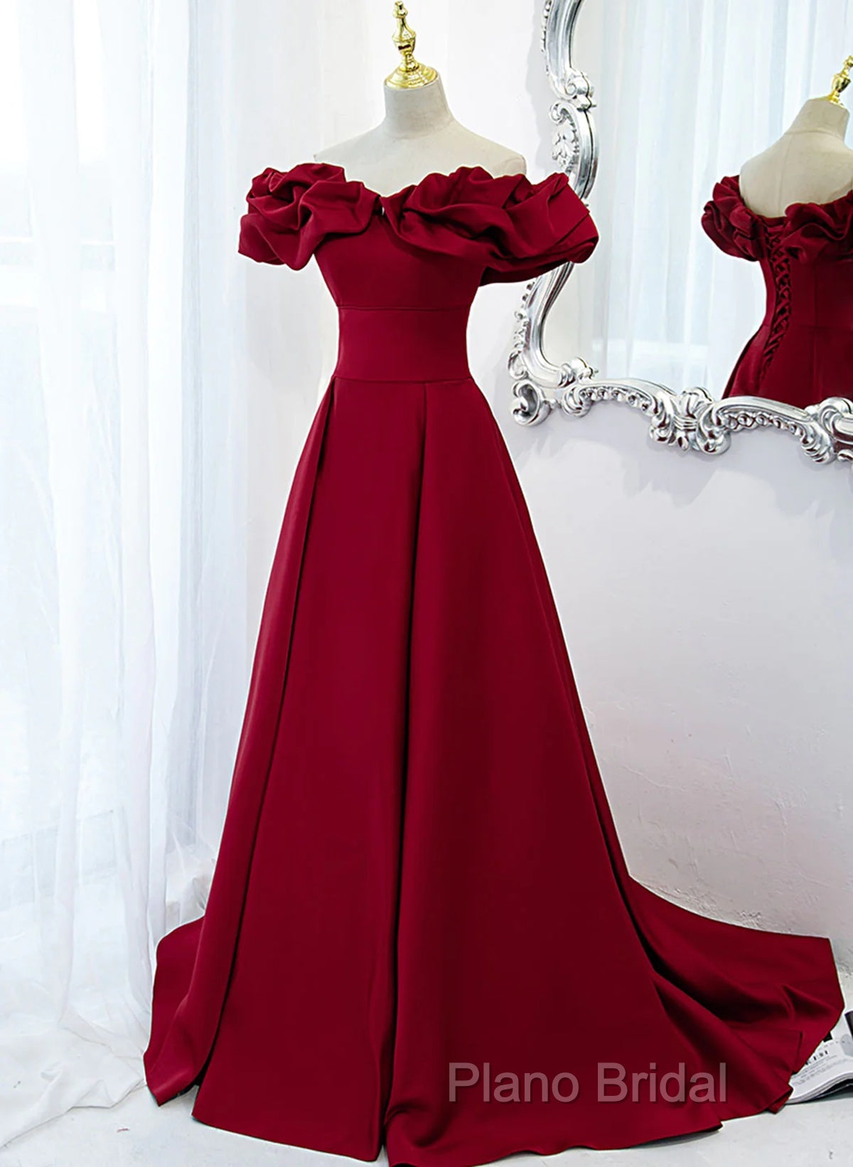 Off Shoulder Wine Red Sweetheart Long Party Dresses, Wine Red Formal Prom Dresses Formal Dresses Secondary image