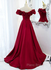 Off Shoulder Wine Red Sweetheart Long Party Dresses, Wine Red Formal Prom Dresses Formal Dresses