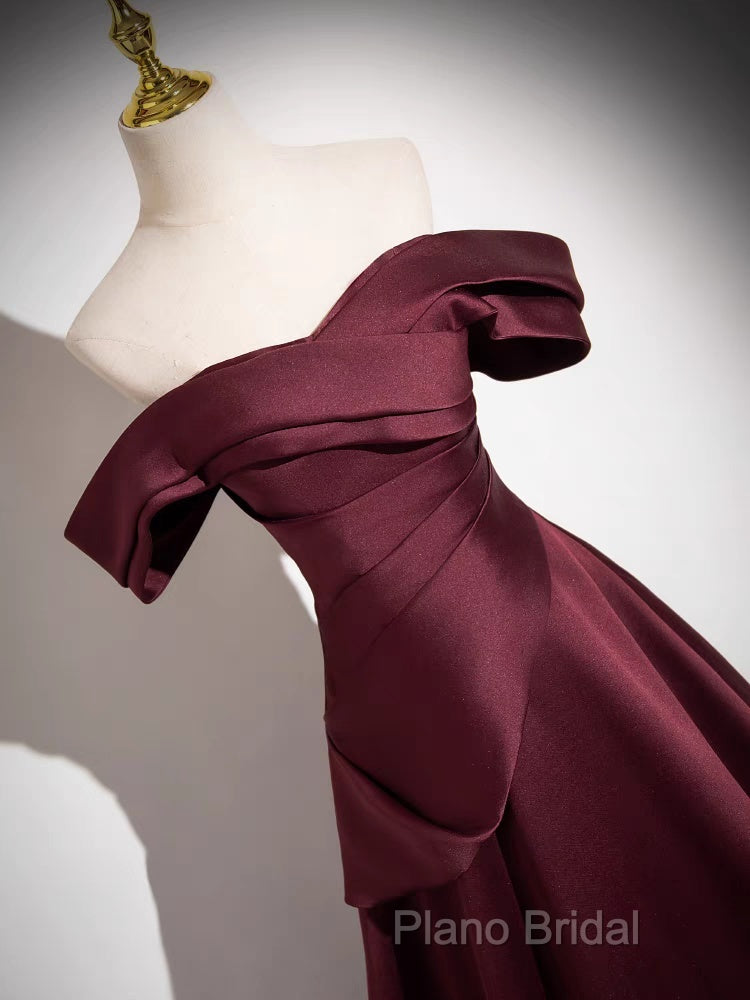 Off The Shoulder A-Line Satin Ruched Floor Length Formal Prom Dresses Secondary image