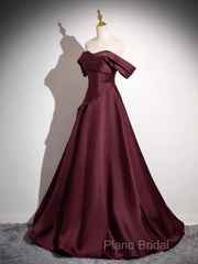 Off The Shoulder A-Line Satin Ruched Floor Length Formal Prom Dresses