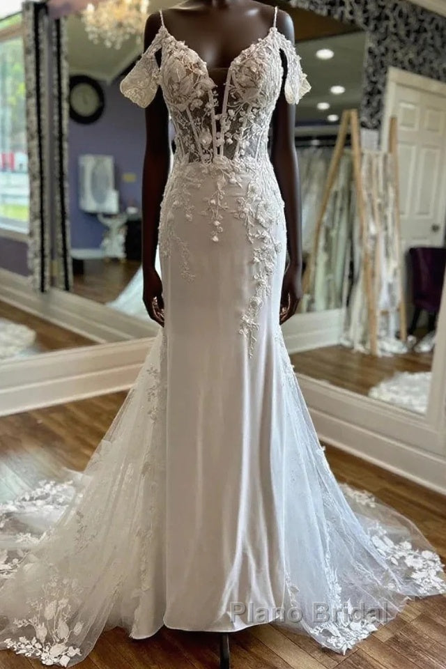 Off-The-Shoulder Appliques Straps Sweeping Long Wedding Dresses Main image