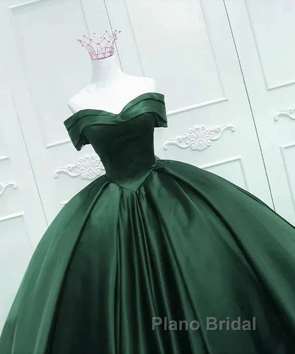 Off The Shoulder Ball Gown Dark Green Satin Quinceanera Dresses Princess Dresses Formal Prom Dresses
