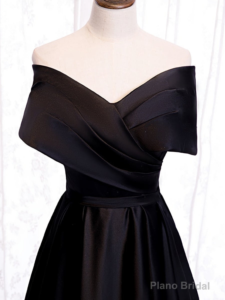 Off the Shoulder Black Long Prom Dresses, Black Off Shoulder Formal Evening Dresses
