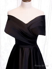 Off the Shoulder Black Long Prom Dresses, Black Off Shoulder Formal Evening Dresses