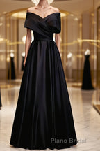 Off the Shoulder Black Long Formal Prom Dresses with Corset Back, Black Off the Shoulder Formal Evening Dresses
