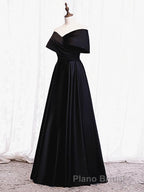 Off the Shoulder Black Long Formal Prom Dresses with Corset Back, Black Off the Shoulder Formal Evening Dresses