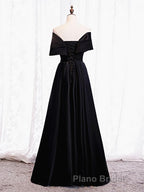 Off the Shoulder Black Long Formal Prom Dresses with Corset Back, Black Off the Shoulder Formal Evening Dresses